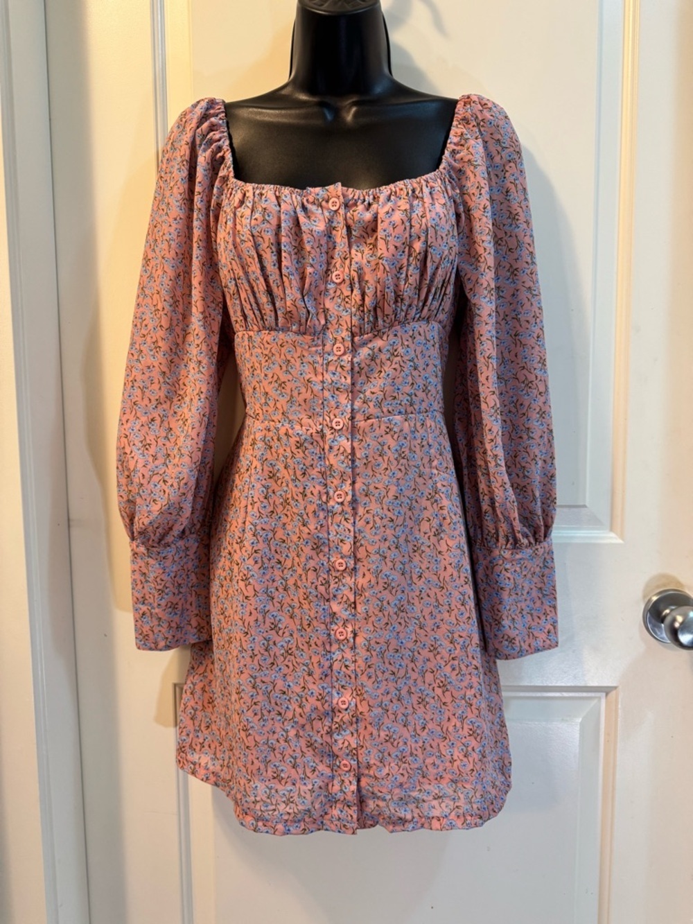 Princess Polly Pink Floral Mini Dress - Square Neck Buttons Cottagecore - US 6 - Picture 7 of 9